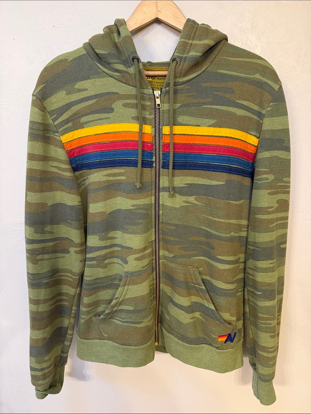 Aviator Nation 5 Stripe Camo Full Zipper Hoodie Jacket Unisex size Medium